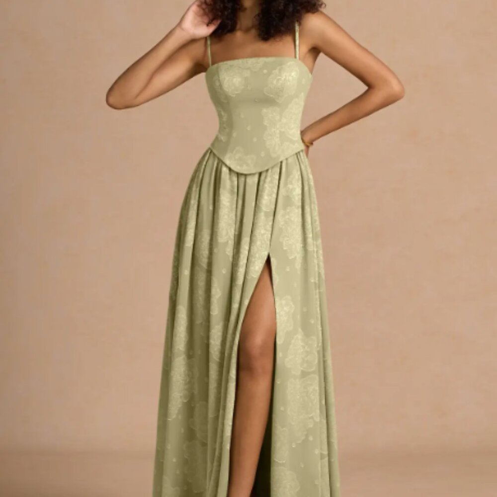 Azazie Atelier Isaura Celadon Maxi Dress with Matching Satin Scard - Picture 4 of 10